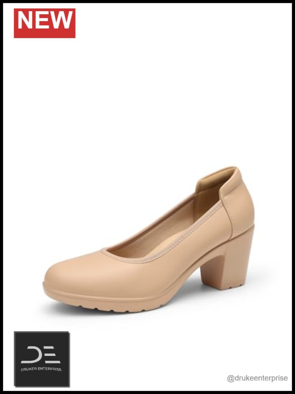 Chunky Round Toe Dress Pumps Low Block Heel Work Shoes
